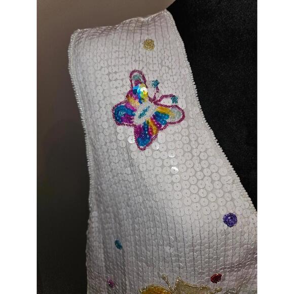 Quacker Factory Vest Flowers Butterflies White Sequin Size Medium - Picture 5 of 9